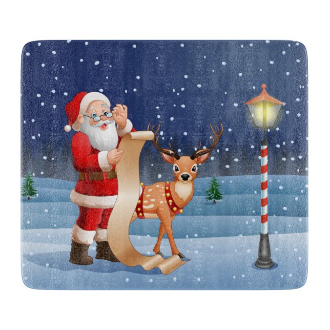 Christmas Santa Claus Reindeer Cute Winter Cutting Board (Front)