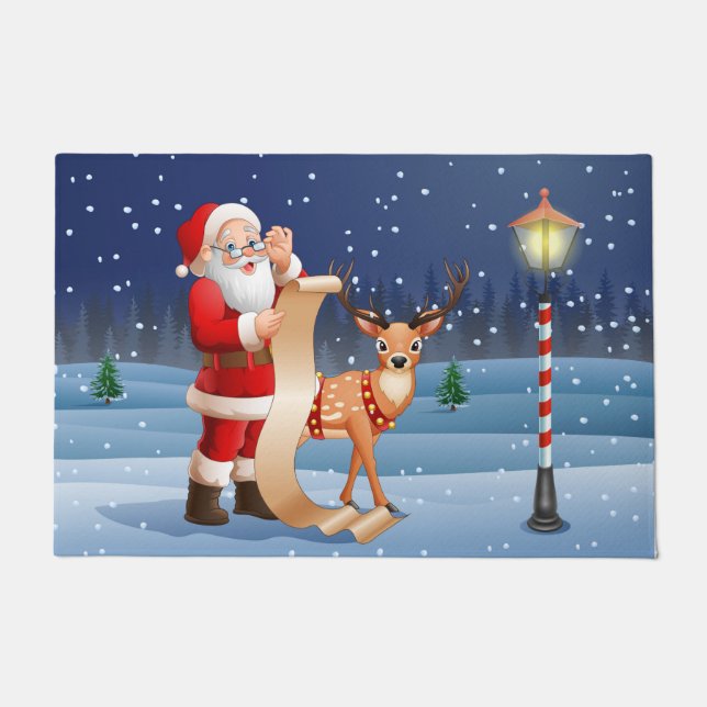 Christmas Santa Claus Reindeer Cute Winter Doormat (Front)