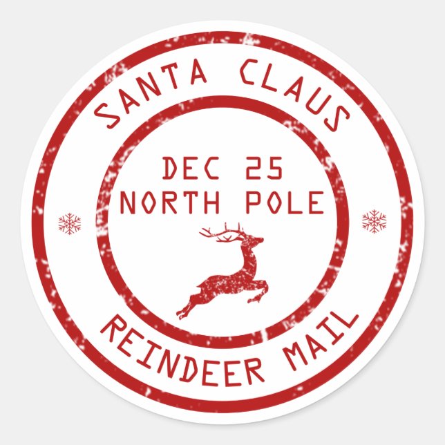 Christmas Santa Claus Reindeer Mail Sticker (Front)