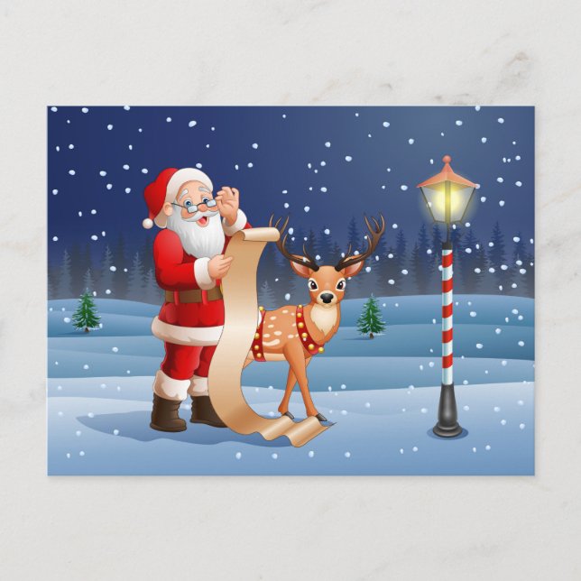 Christmas Santa Claus Reindeer Personalised Text Postcard (Front)