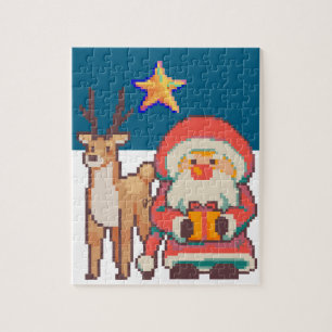 Christmas, Santa Claus, Reindeer, Pixel Art Jigsaw Puzzle
