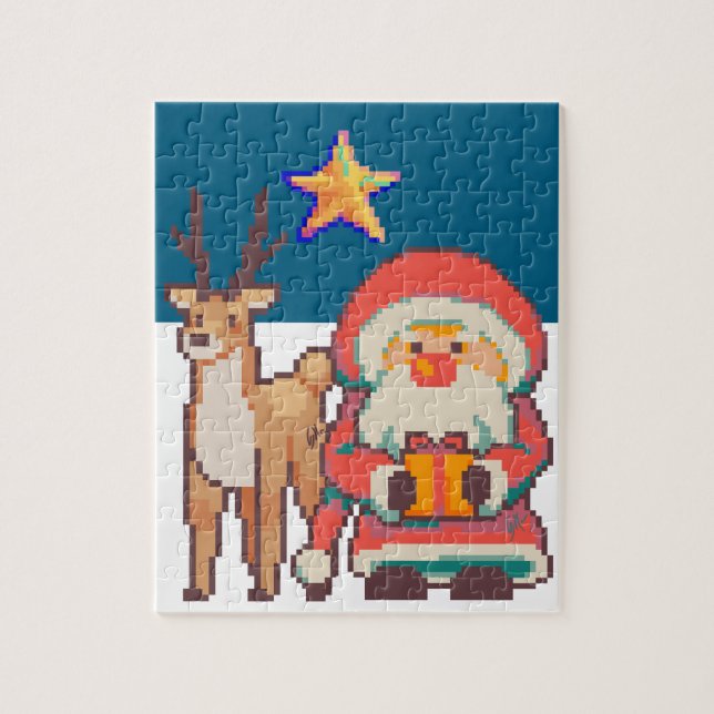 Christmas, Santa Claus, Reindeer, Pixel Art Jigsaw Puzzle (Vertical)