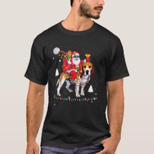 Christmas Santa Claus Riding Beagles Lights Xmas H T-Shirt