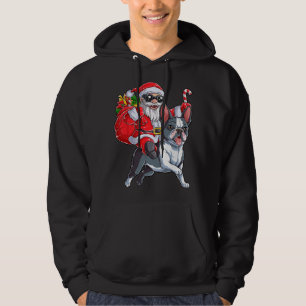 Christmas Santa Claus Riding Boston Terrier Xmas B Hoodie