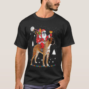 Christmas Santa Claus Riding Boxer Dog Lights Xmas T-Shirt