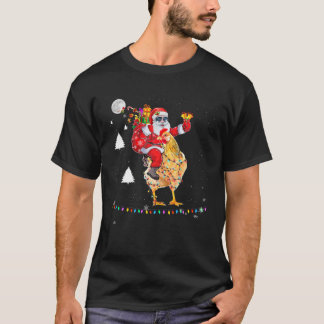 Christmas Santa Claus Riding Chicken Lights Xmas H T-Shirt