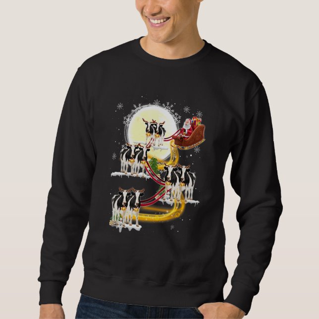 Christmas Santa Claus Riding Dairy Cow Cow Xmas Sweatshirt (Front)