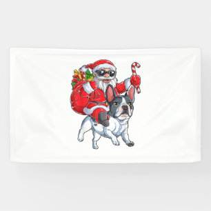 Christmas Santa Claus Riding French Bulldog Xmas B Banner