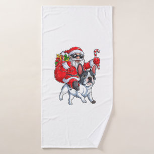 Christmas Santa Claus Riding French Bulldog Xmas B Bath Towel