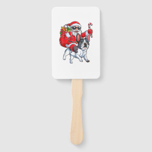 Christmas Santa Claus Riding French Bulldog Xmas B Hand Fan