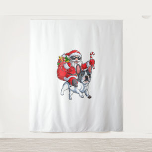 Christmas Santa Claus Riding French Bulldog Xmas B Tapestry