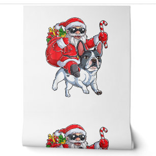 Christmas Santa Claus Riding French Bulldog Xmas B Wallpaper