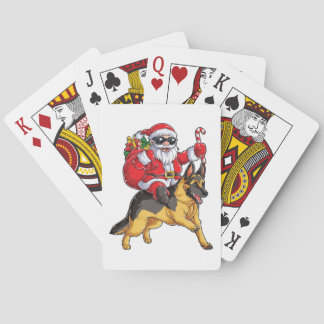 Christmas Santa Claus Riding German Shepherd Xmas  Playing Cards
