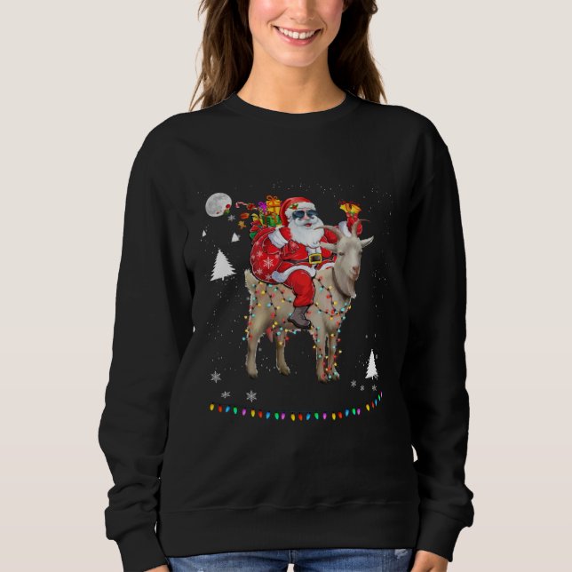 Christmas Santa Claus Riding Goat Lights Xmas Holi Sweatshirt (Front)