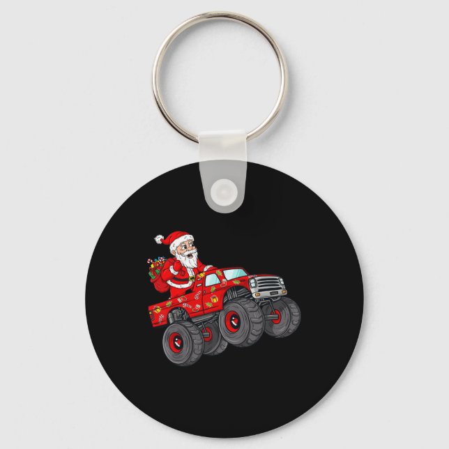 Christmas Santa Claus Riding In Monster Truck Boys Key Ring (Front)