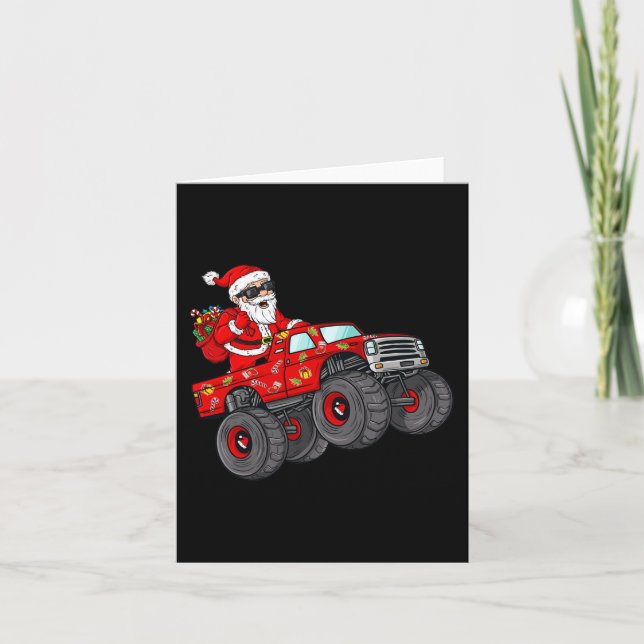 Christmas Santa Claus Riding Monster Truck Boys Ki Card (Front)