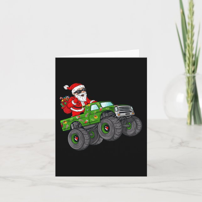 Christmas Santa Claus Riding Monster Truck Boys Ki Card (Front)