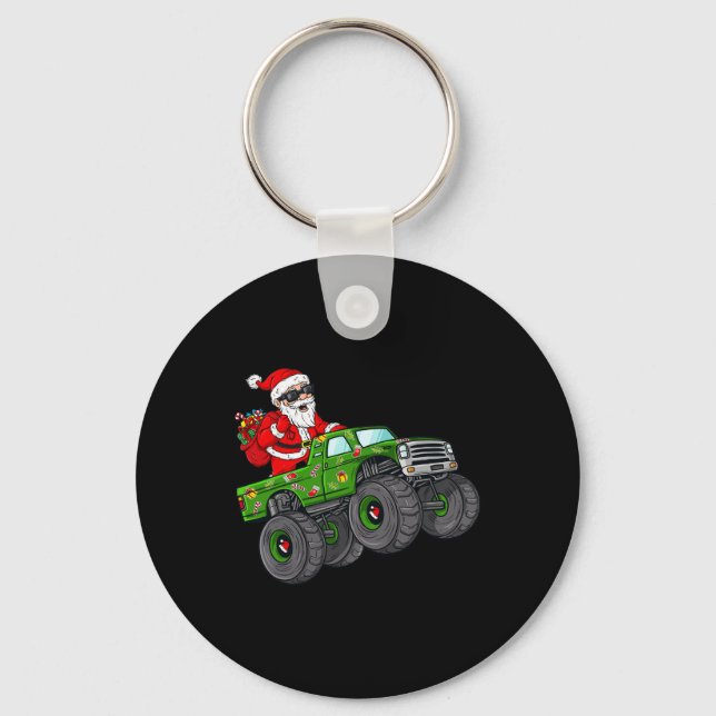 Christmas Santa Claus Riding Monster Truck Boys Ki Key Ring (Front)