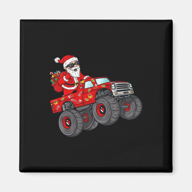 Christmas Santa Claus Riding Monster Truck Boys Ki Magnet (Front)