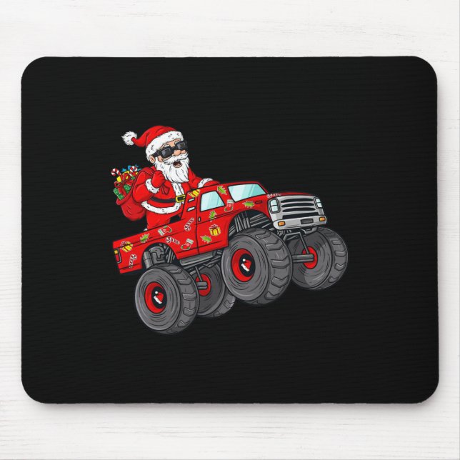 Christmas Santa Claus Riding Monster Truck Boys Ki Mouse Pad (Front)