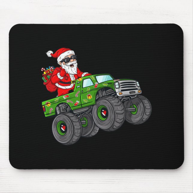 Christmas Santa Claus Riding Monster Truck Boys Ki Mouse Pad (Front)