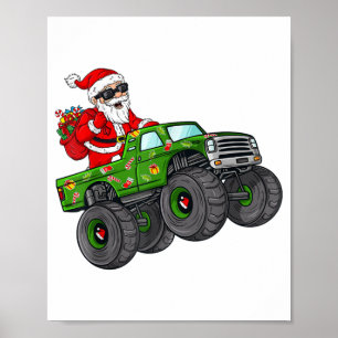 Christmas Santa Claus Riding Monster Truck Boys Ki Poster