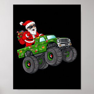 Christmas Santa Claus Riding Monster Truck Boys Ki Poster