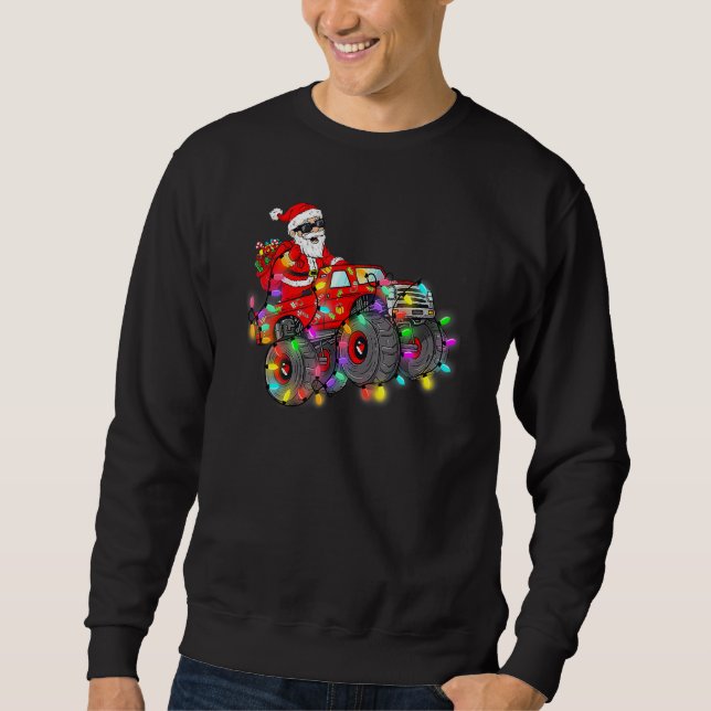 Christmas Santa Claus Riding Monster Truck Boys Ki Sweatshirt (Front)