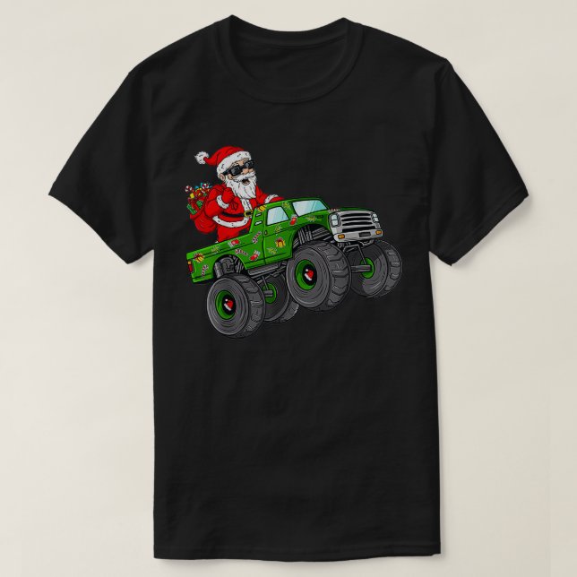 Christmas Santa Claus Riding Monster Truck Boys Ki T-Shirt (Design Front)
