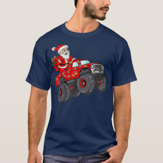 Christmas Santa Claus Riding Monster Truck Boys Ki T-Shirt