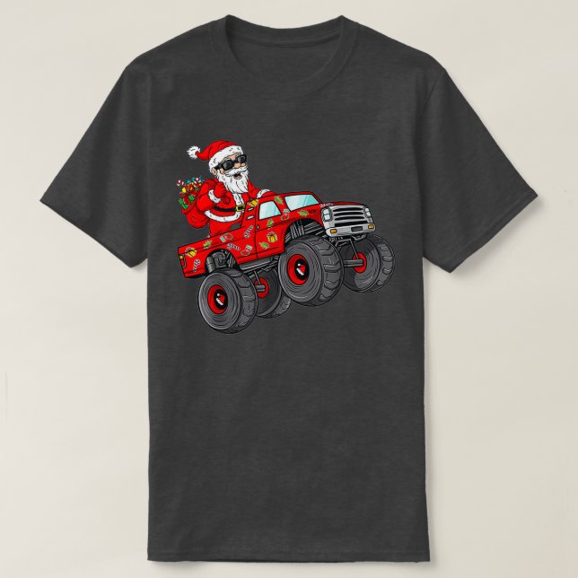Christmas Santa Claus Riding Monster Truck Boys Ki T-Shirt (Design Front)