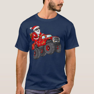 Christmas Santa Claus Riding Monster Truck Boys T-Shirt