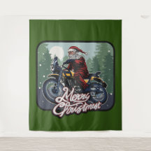 Christmas Santa Claus Riding Motorcycle Backdrop