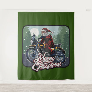 Christmas Santa Claus Riding Motorcycle Backdrop Tapestry