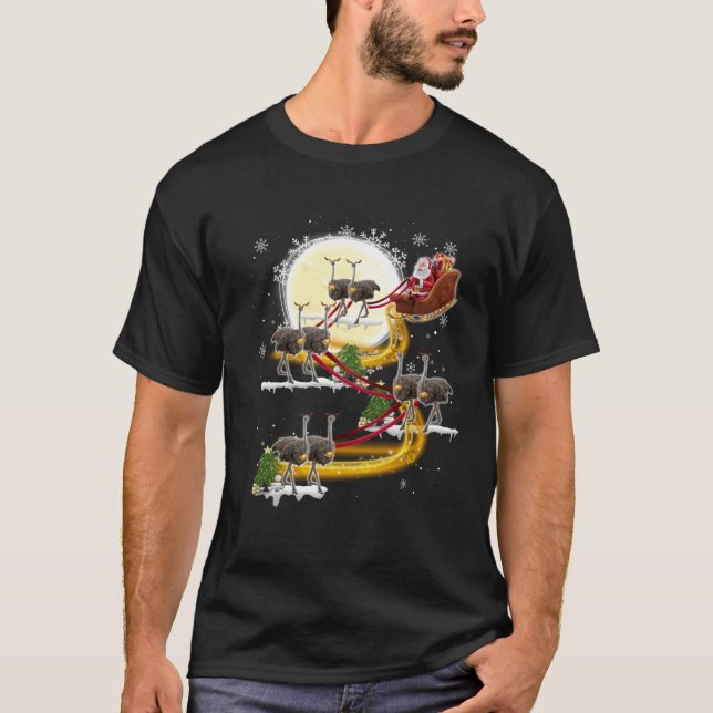 Christmas Santa Claus Riding Ostrich Ostrich Xmas  T-Shirt (Front)