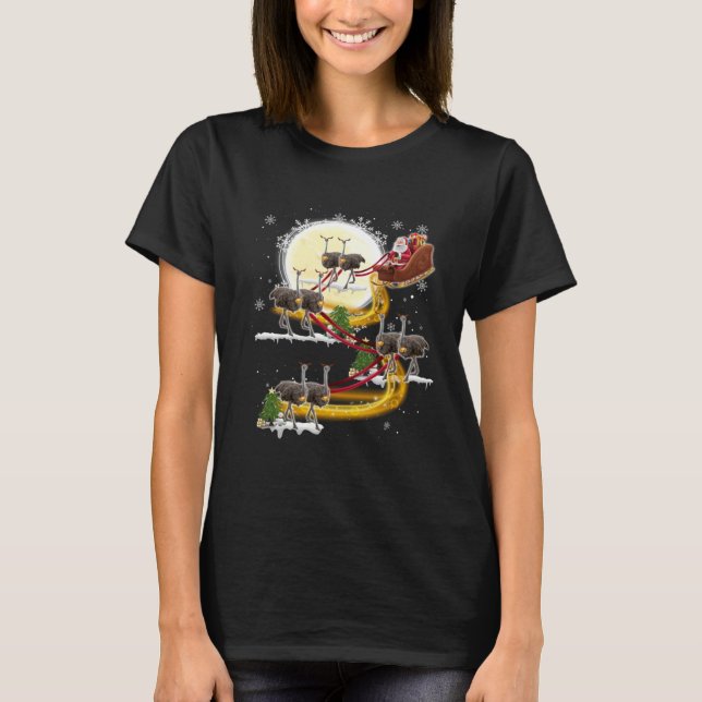 Christmas Santa Claus Riding Ostrich Ostrich Xmas  T-Shirt (Front)