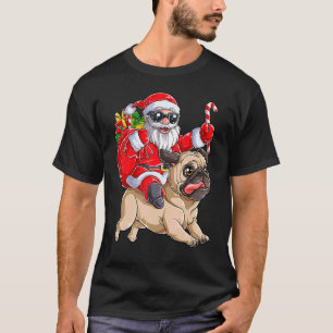 Christmas Santa Claus Riding Pug  Boys Men  Pugmas T-Shirt