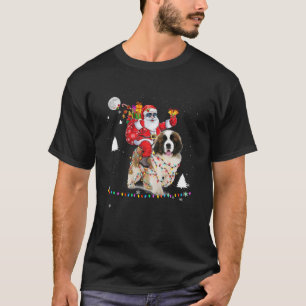 Christmas Santa Claus Riding Saint Bernard Lights T-Shirt