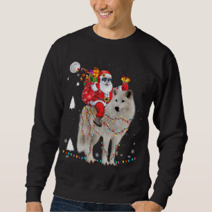 Christmas Santa Claus Riding Samoyed Lights Xmas H Sweatshirt