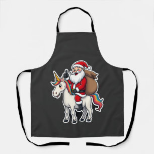 Christmas Santa Claus Riding Unicorn - Xmas Girls Apron