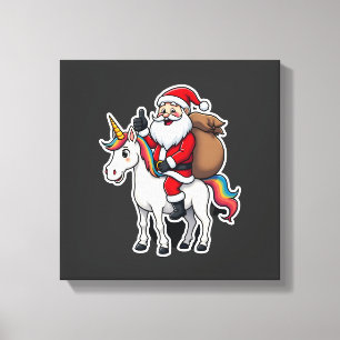 Christmas Santa Claus Riding Unicorn - Xmas Girls  Canvas Print