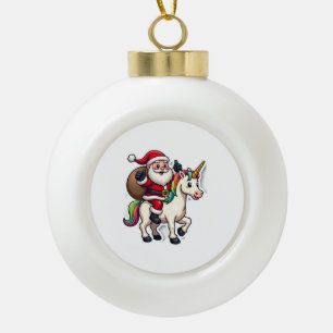 Christmas Santa Claus Riding Unicorn - Xmas Girls  Ceramic Ball Christmas Ornament