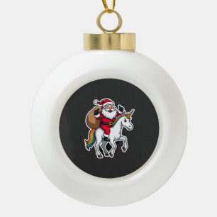 Christmas Santa Claus Riding Unicorn - Xmas Girls Ceramic Ball Christmas Ornament