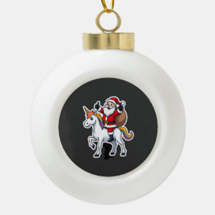 Christmas Santa Claus Riding Unicorn - Xmas Girls Ceramic Ball Christmas Ornament