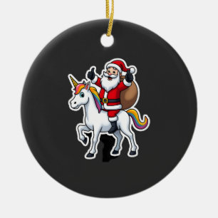 Christmas Santa Claus Riding Unicorn - Xmas Girls Ceramic Ornament