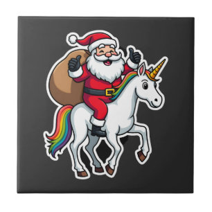Christmas Santa Claus Riding Unicorn - Xmas Girls Ceramic Tile
