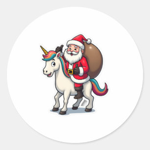 Christmas Santa Claus Riding Unicorn - Xmas Girls  Classic Round Sticker