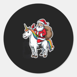 Christmas Santa Claus Riding Unicorn - Xmas Girls  Classic Round Sticker