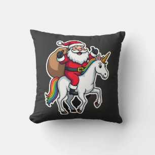 Christmas Santa Claus Riding Unicorn - Xmas Girls  Cushion