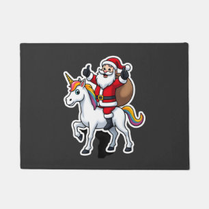 Christmas Santa Claus Riding Unicorn - Xmas Girls Doormat